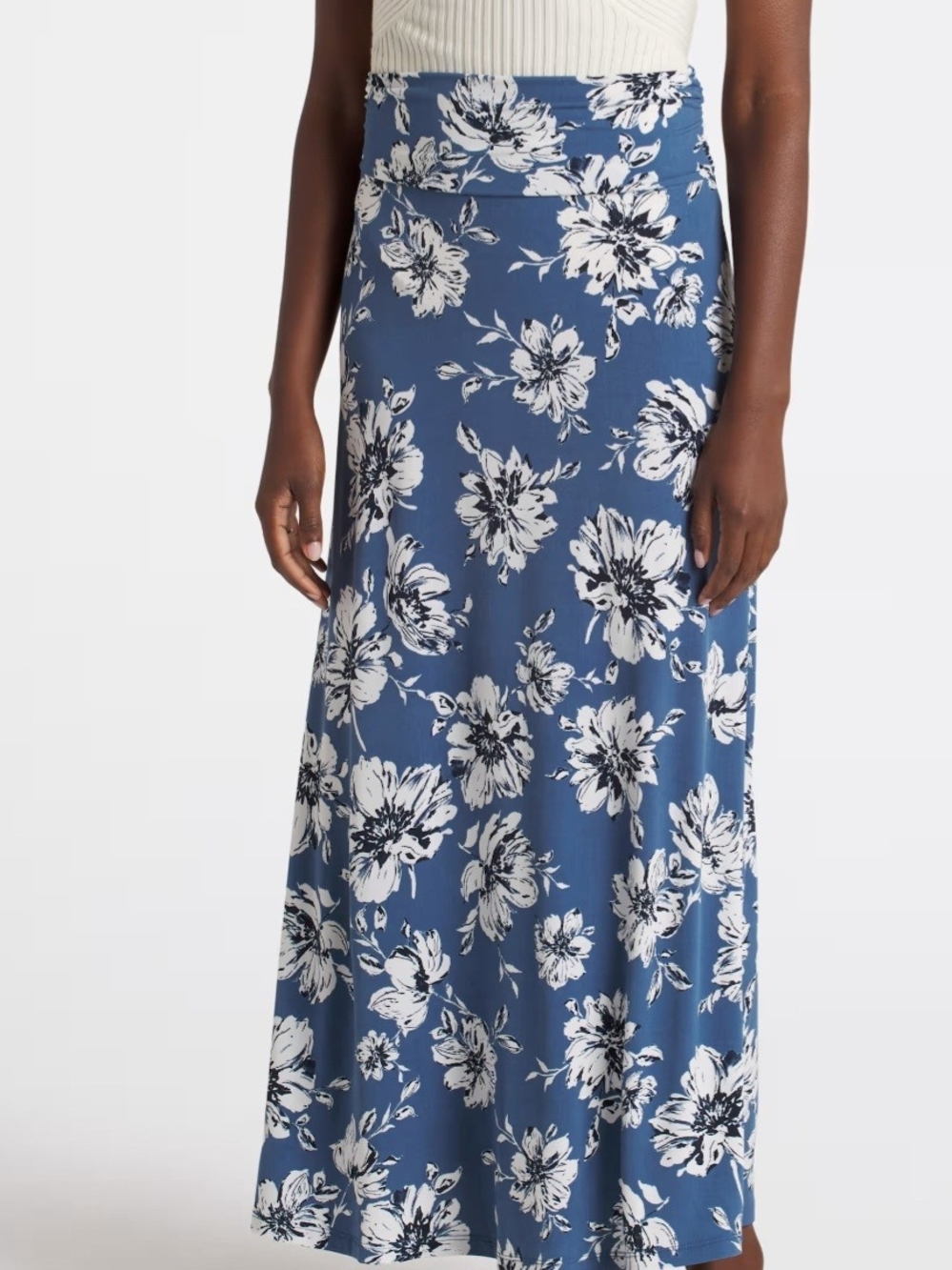 >Kaileigh< Blue Maxi Skirt with White Floral Print
